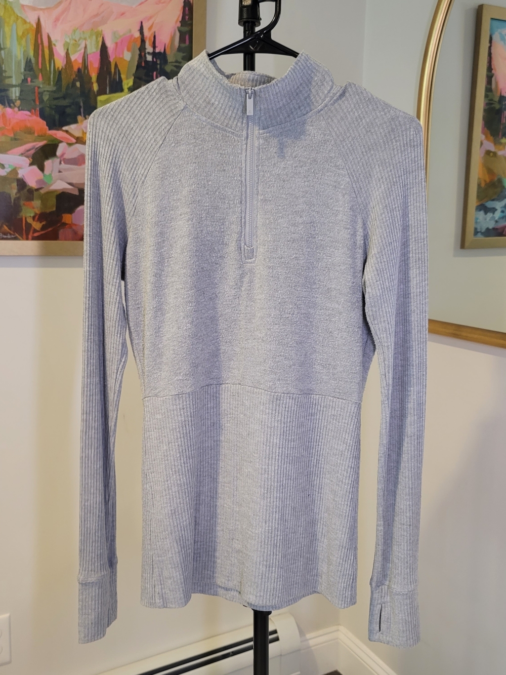 ALALA‎ Half Zip Polo Knit Top Preppy Academia Light Gray Women's Size M